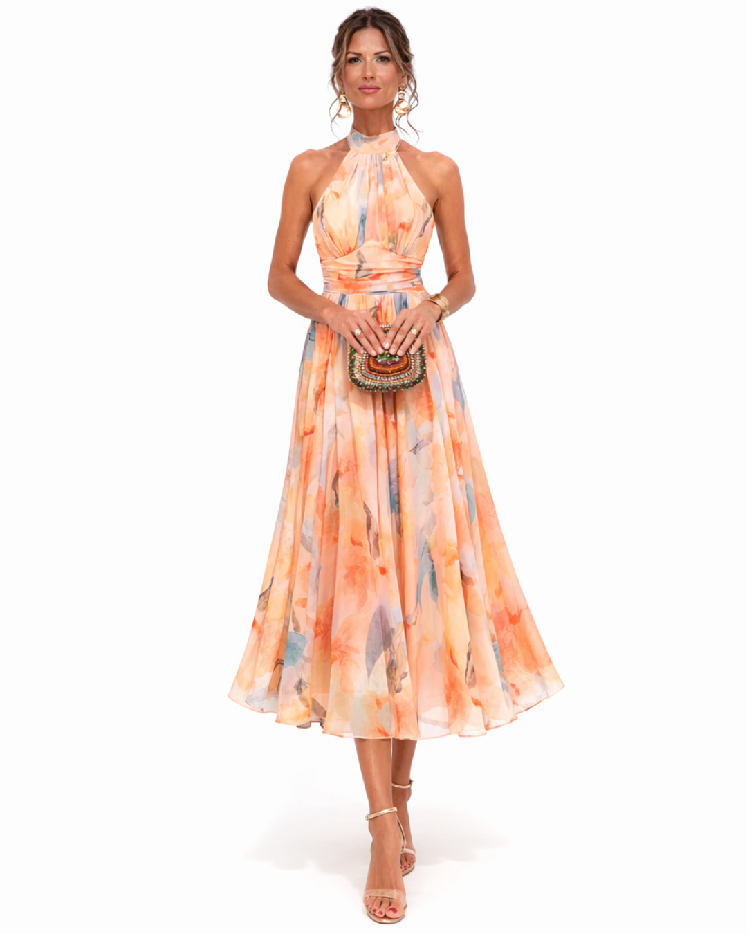 Josephine | Halterneck-kjole med akvarelprint