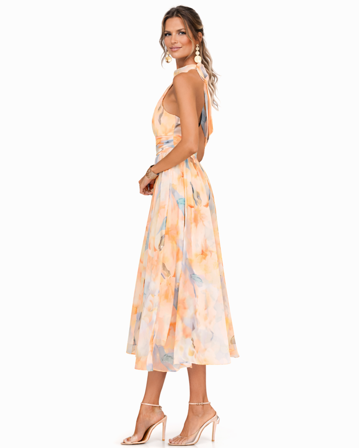 Josephine | Halterneck-kjole med akvarelprint