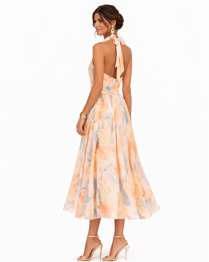 Josephine | Halterneck-kjole med akvarelprint