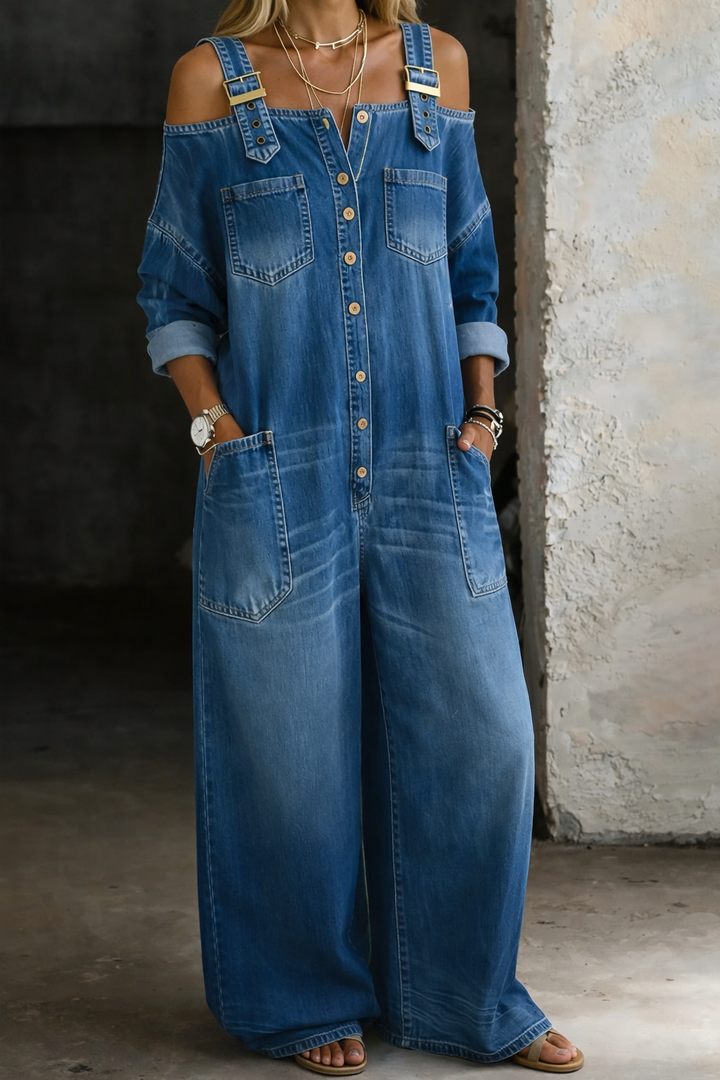 Lærke | Denim jumpsuit med bare skuldre