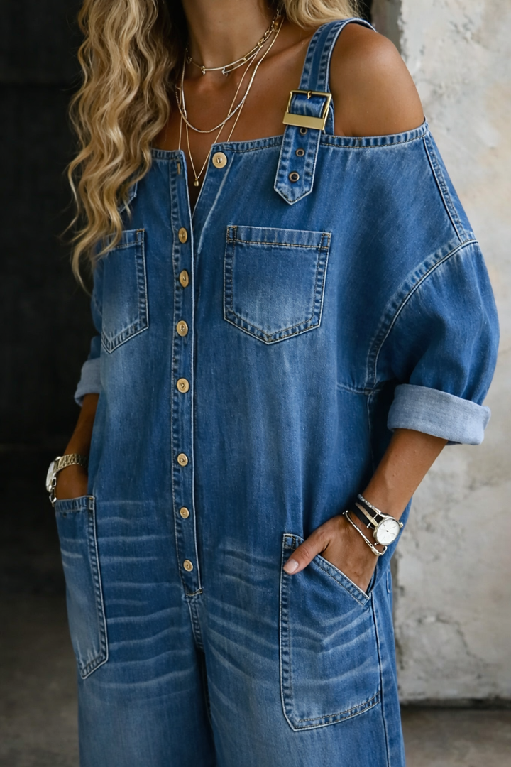 Lærke | Denim jumpsuit med bare skuldre