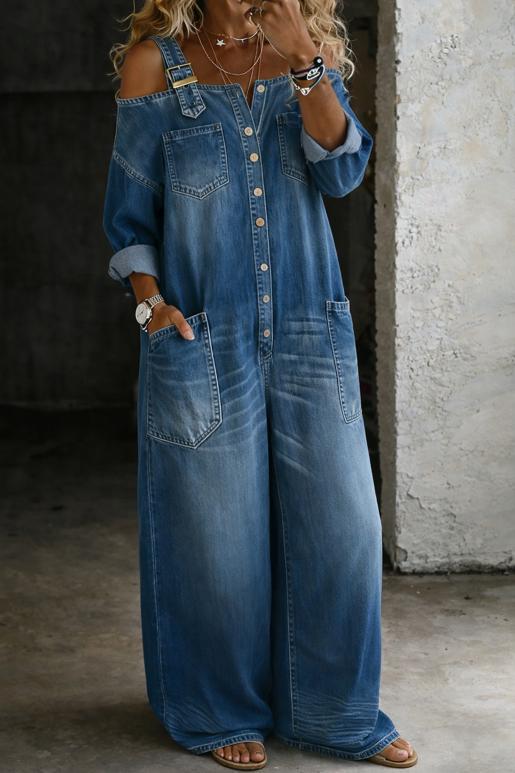 Lærke | Denim jumpsuit med bare skuldre