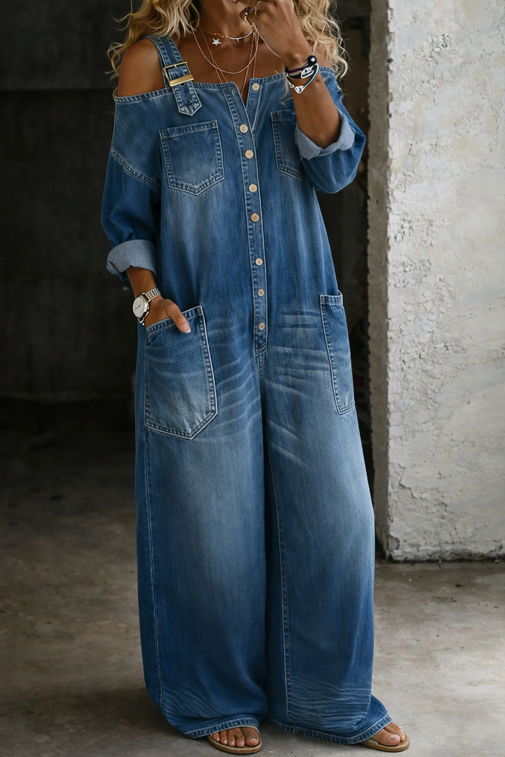 Lærke | Denim jumpsuit med bare skuldre