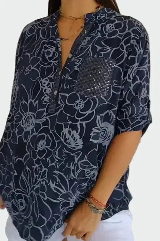 Johanne | Blå blomsterbluse