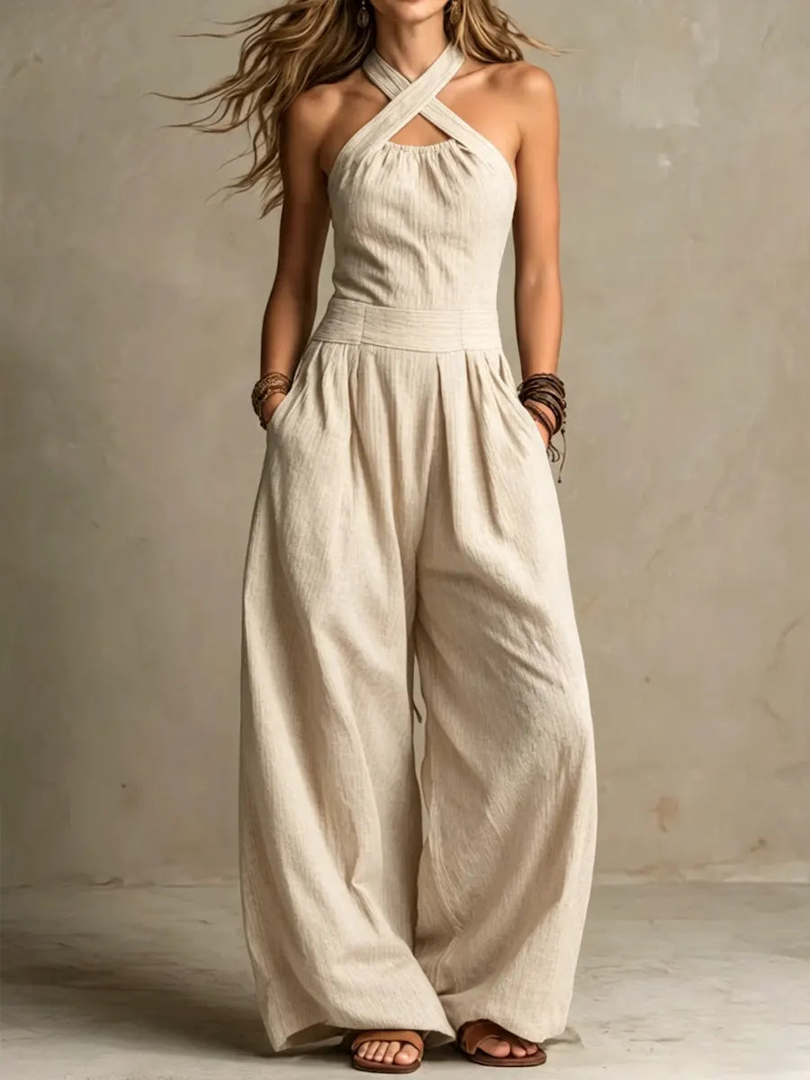 Rosalie | Linned jumpsuit med krydshals