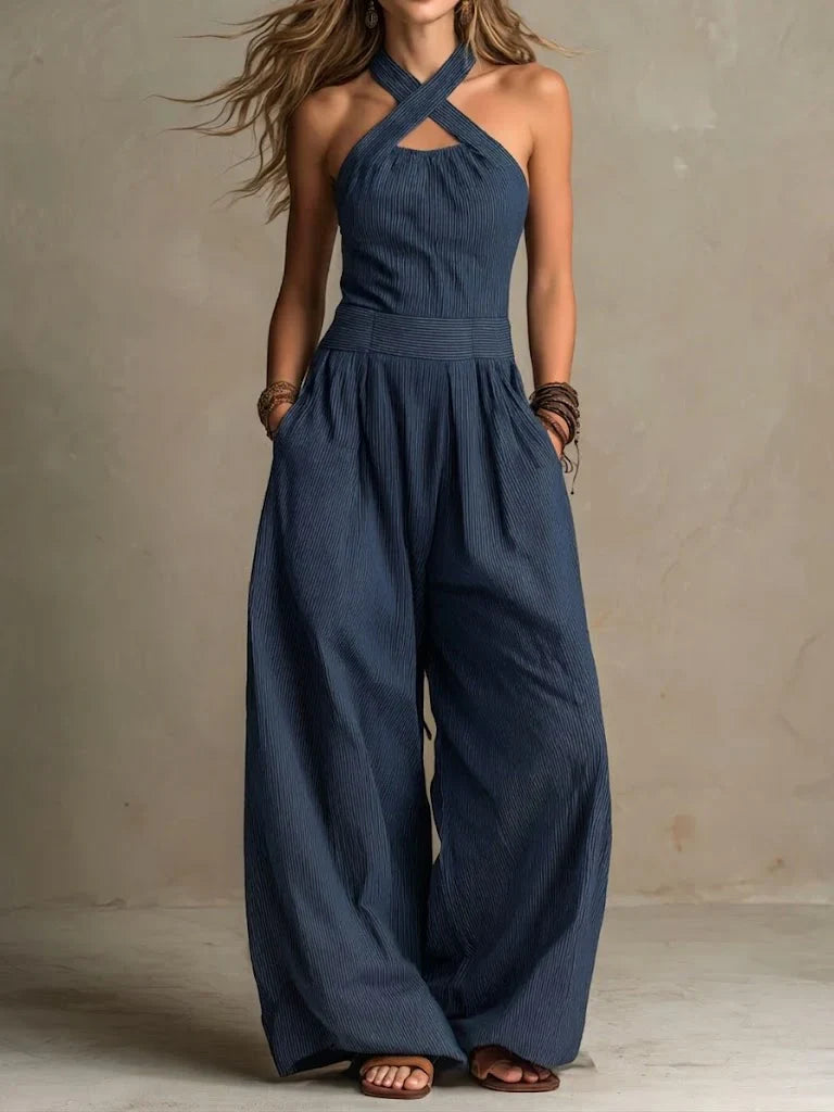 Rosalie | Linned jumpsuit med krydshals