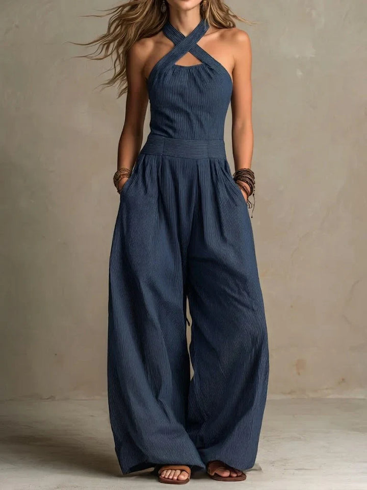 Rosalie | Linned jumpsuit med krydshals